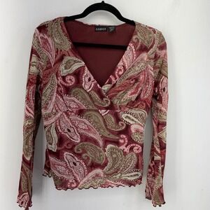 Fairycore Boho Y2K Paisley Mesh Babydoll Top Lettuce Hem Medium Whimsigoth